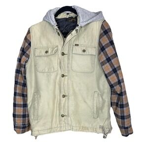 Loser Machine Company Mens Jacket M Khaki‎ Thrashed Canvas and Plaid Hood Skater